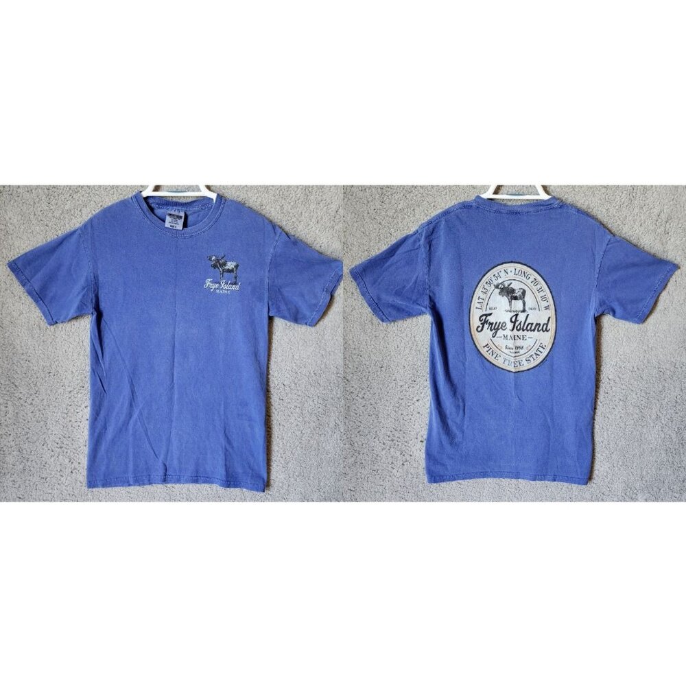 Frye Island Maine Blue Comfort Colors Moose‎ Graphic T Shirt Size Small 2012